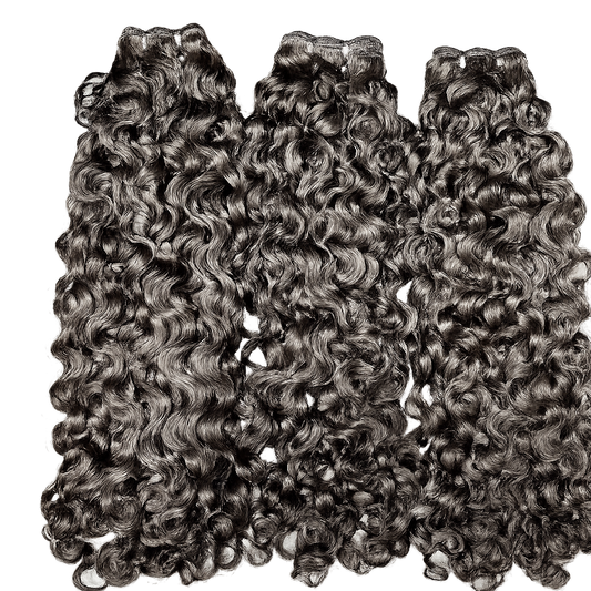 Lush Curly loose curl human hair bundles on white background